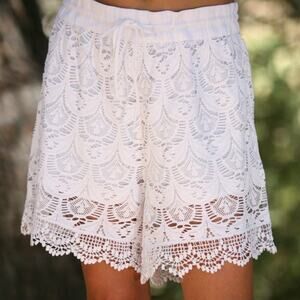 White Lace Front Tie Shorts